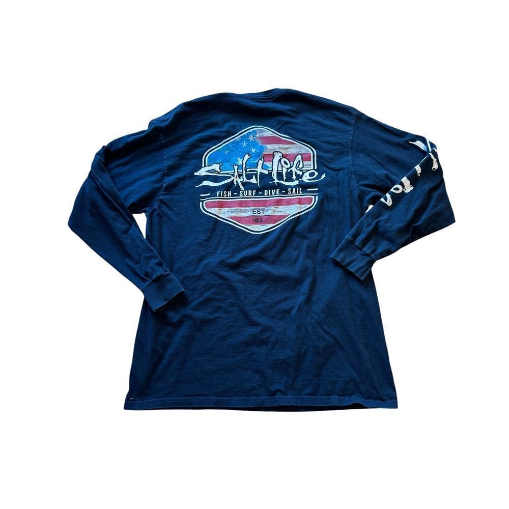 SALT LIFE Long Sleeve T-shirt, Navy Blue, size men's Medium - Picture 2 of 8